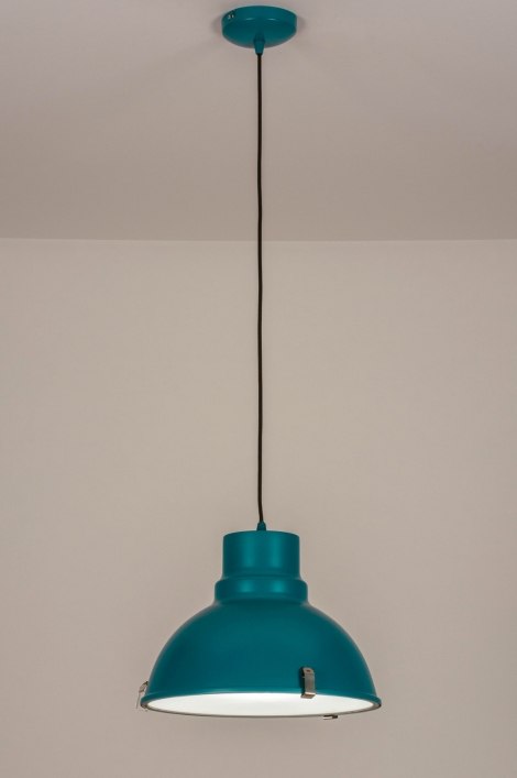 Závěsné modré retro svítidlo Petrolbruin Extra Blue