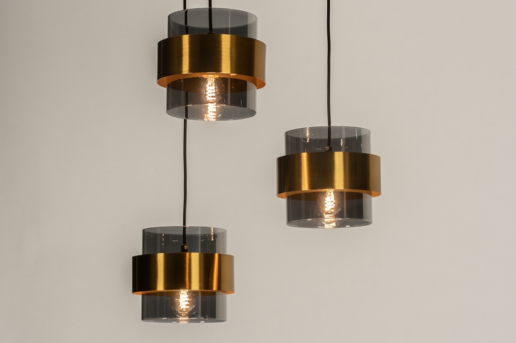 Závěsné svítidlo nad jídelní stůl Retro 70er Trio Round Black and Gold