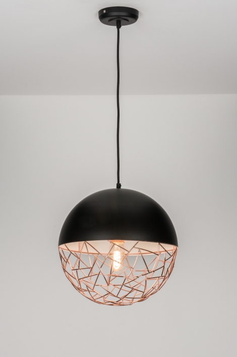 Závěsné industriální designové svítidlo nad stůl Signature Combino Nero and Copper