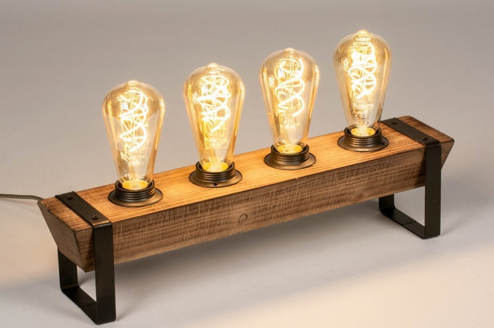 Stolní industriální lampa Hadis Bulb Wood 4