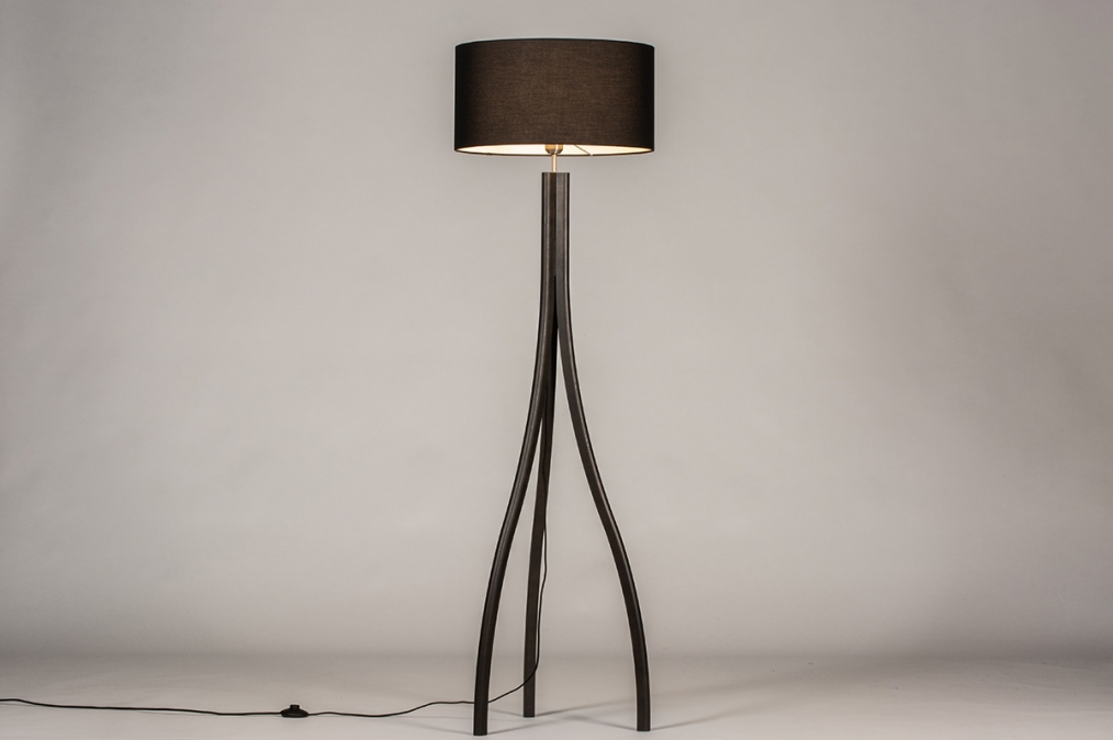 Stojací designová lampa Arbon Black and Black Wood