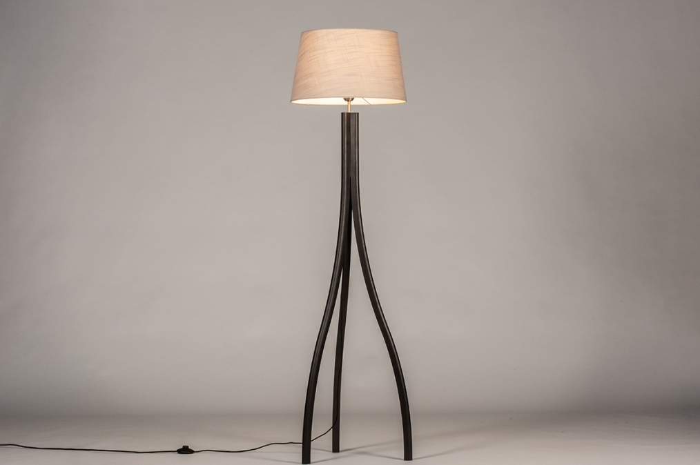 Stojací designová lampa Arbon Dark Taupe and Black Wood