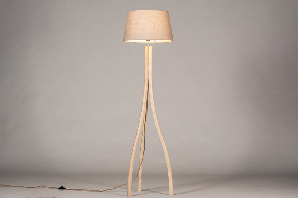 Stojací designová lampa Arbon Dark Taupe and Natur Wood