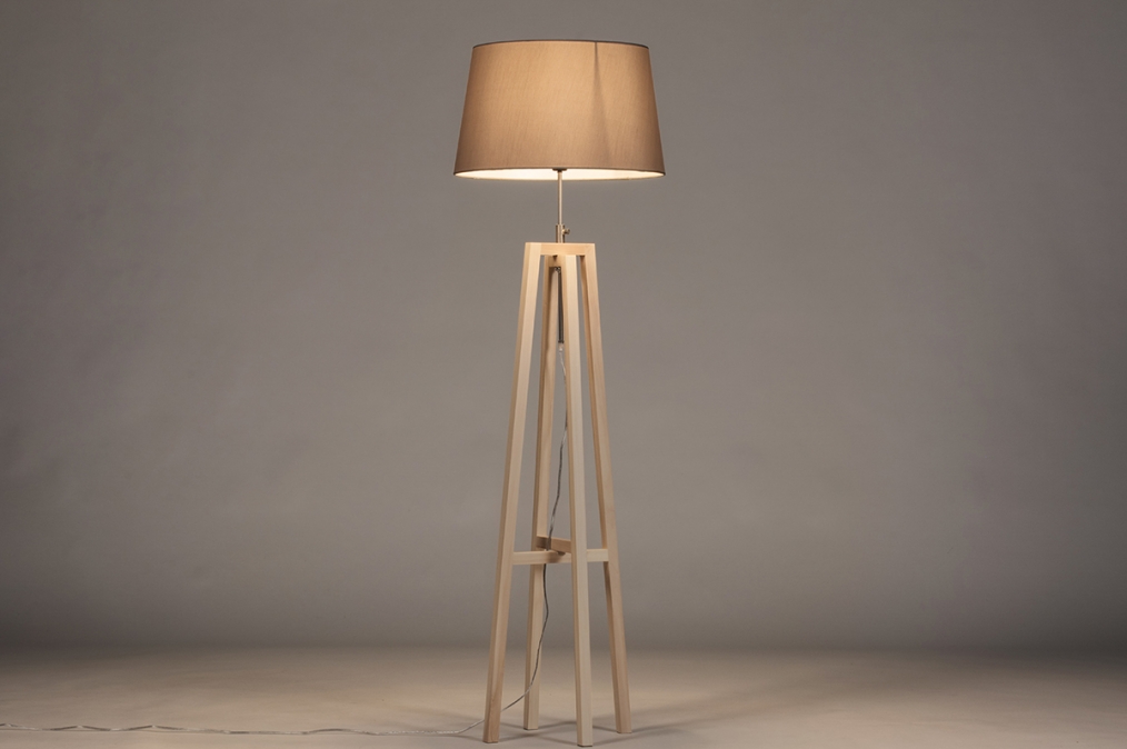 Stojací designová lampa Paola Grey and Natur Wood