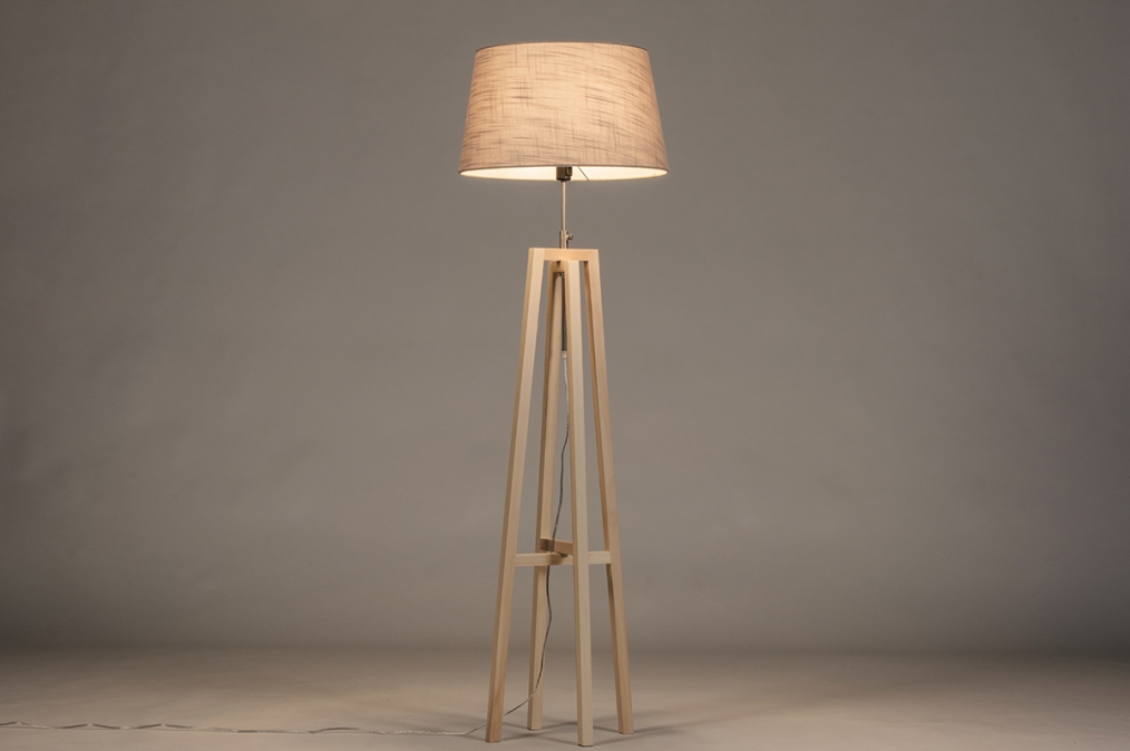 Stojací designová lampa Paola Taupe and Natur Wood